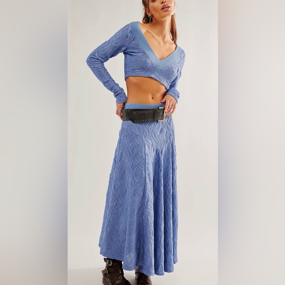 Free People Periwinkle Knit Midi Skirt & Crop Top Set